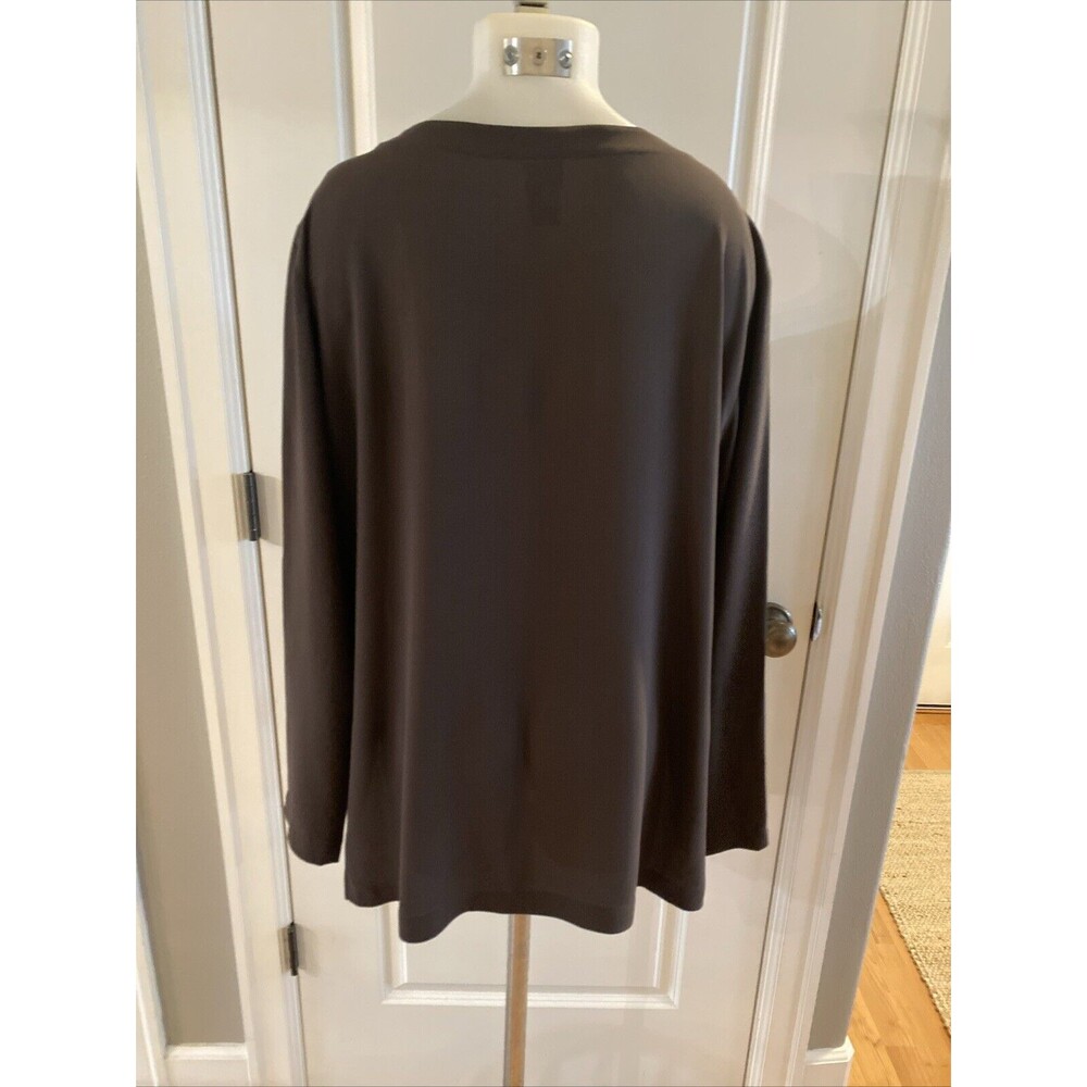 Eileen Fisher Silk L Brown Button Shirt Jacket Lightweight‎ Slits Sides - Picture 7 of 14